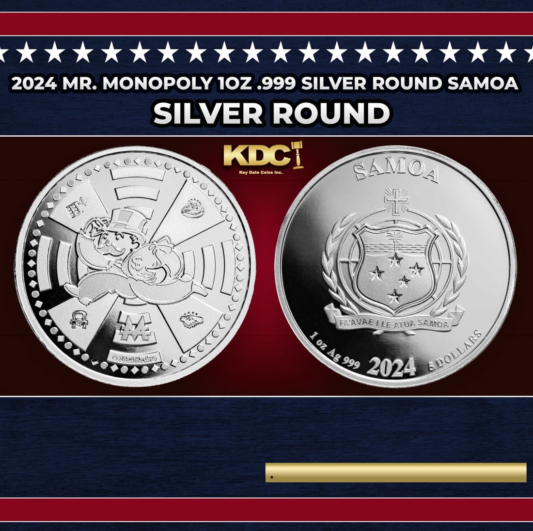 2024 Mr. Monopoly 1oz .999 Silver Round Samoa Round