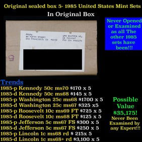 Original sealed box Of 5x 1985 United States Mint Set