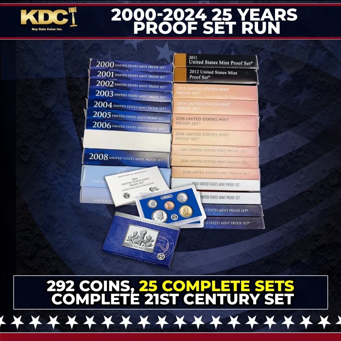 2000-2024 25 Proof Set Run - 292 Coins, 25 Complete Sets Comeplete 21st century Set (1 of 1)