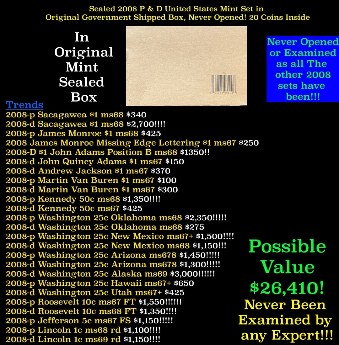 Sealed 2008 United States Mint Set in Original Government Shipped Box, Never Opened! 28 Coins (1 of 2)