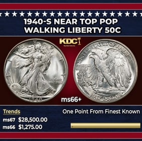1940-s Walking Liberty Half Dollar Near Top Pop 50c ms66+ SEGS