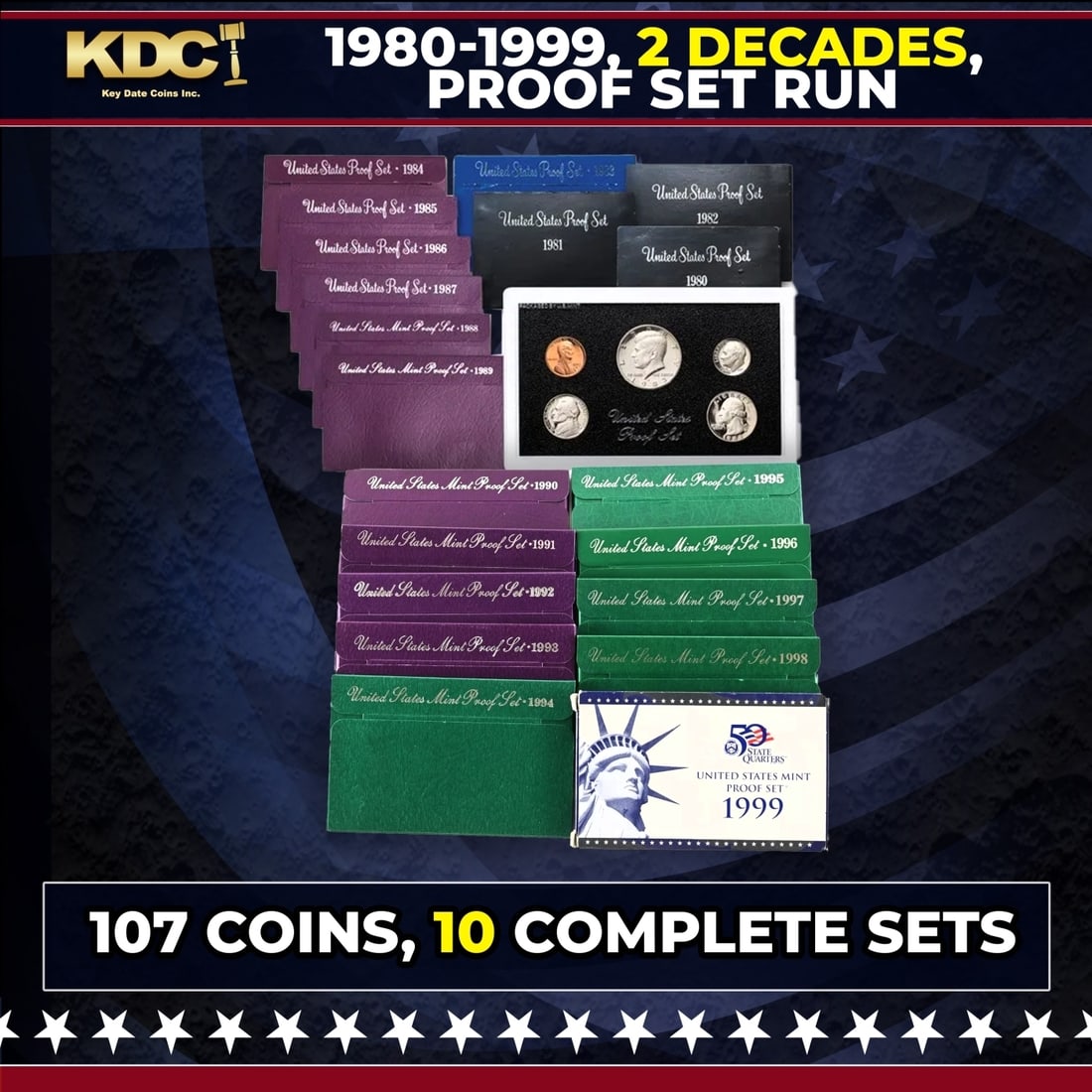 1980-1999 2 Decades Proof Set Run - 107 Coins, 10 Complete Sets (1 of 1)