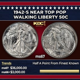 1942-s Walking Liberty Half Dollar Near Top Pop 50c ms67 SEGS