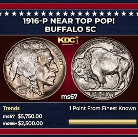 1916-p Buffalo Nickel Near Top Pop! 5c ms67 SEGS