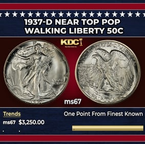 1937-d Walking Liberty Half Dollar Near Top Pop 50c ms67 SEGS