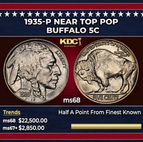 1935-p Buffalo Nickel Near Top Pop 5c ms68 SEGS