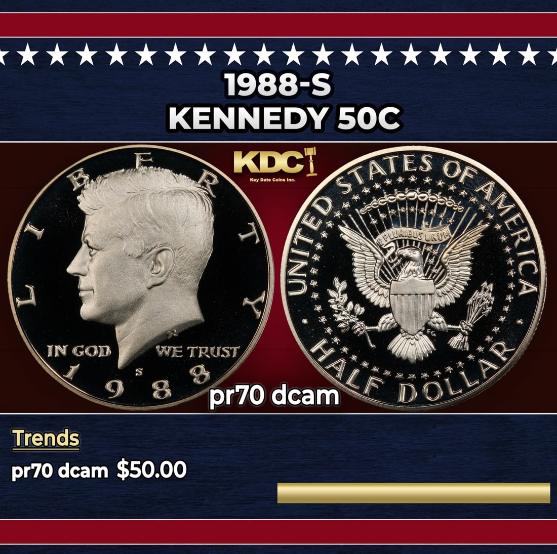 1988-s Proof Kennedy Half Dollar 50c pr70 dcam SEGS (1 of 3)