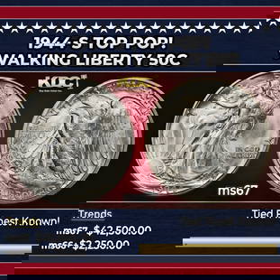 1944-s Walking Liberty Half Dollar TOP POP! 50c ms67 SEGS: 1944-s TOP POP! Walking Liberty Half Dollar 50c ms67 SEGS.