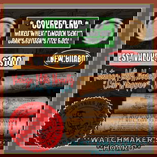 NEW! *Watchmaker Hoard* Original Covered End Mills Novelty Co. Mixed Lincoln Wheat Cent Roll 1c 50: NEW! *Watchmaker Hoard* Original Covered End Mills Novelty Co. Mixed Lincoln Wheat Cent Roll 1c 50 Coins 1909-1958 Some BU WOW!. Up For Auction is 1 Roll of Wheat Cents From "The Watchmaker's