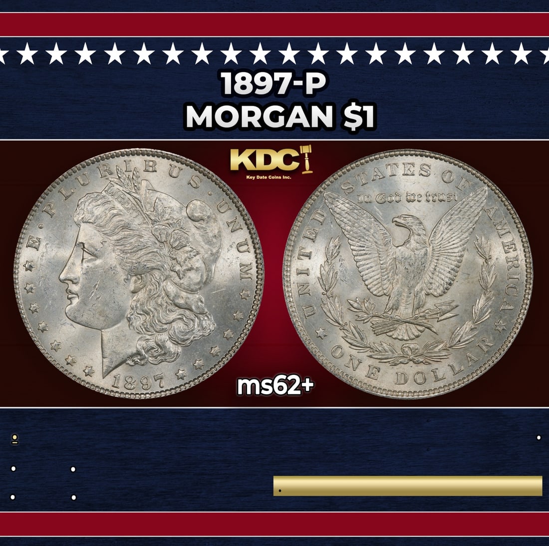 1897-p Morgan Dollar $1 Grades ms62+ (1 of 3)