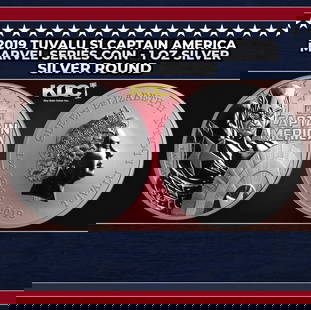 2019 Tuvalu $1 Captain America Marvel Series Coin - 1 oz Silver Round Round: 2019 Tuvalu $1 Captain America Marvel Series Coin - 1 oz Silver Round. This is the 6th release of the "Marvel Bullion" series, featuring various Marvel characters, struck in Australia by the Perth Min