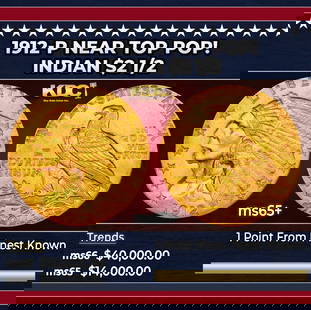 1912-p Gold Indian Quarter Eagle Near Top Pop! $2 1/2 ms65+ SEGS: 1912-p Near Top Pop! Gold Indian Quarter Eagle $2 1/2 ms65+ SEGS. Many Indian gold specialists consider the 1912 quarter eagle to be underrated in Gem and better condition. The spotlight is usually ho
