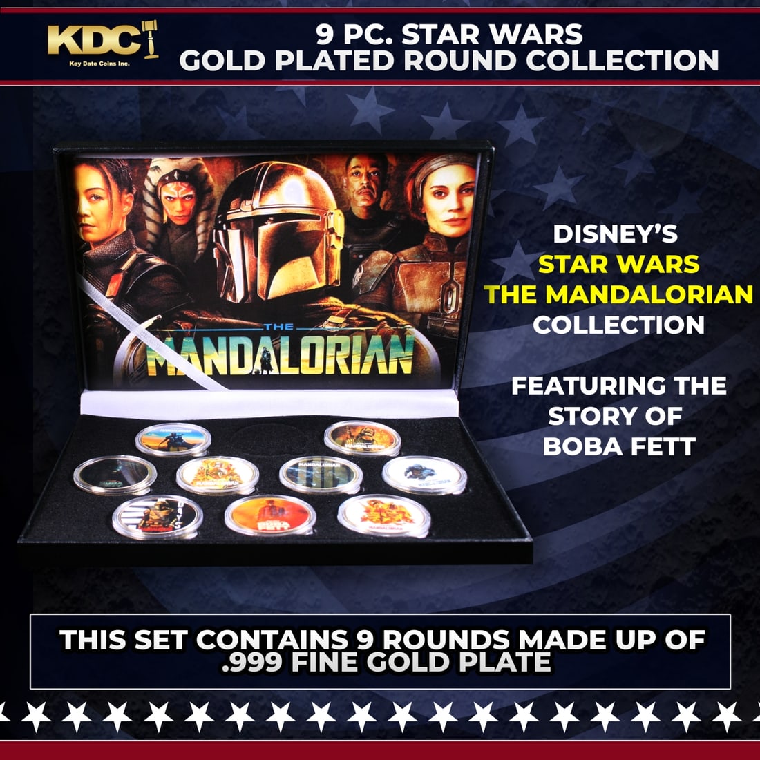 9 Coin The Mandalorian Din Djarin Disney Star Wars Gold Plated Round Collection (1 of 3)