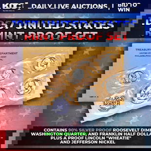 1957 United States Mint Silver Proof Set In Original Goventment Packaging, 5 Coins - Manilla: 1957 United States Mint Silver Proof Set In Original Goventment Packaging, 5 Coins - Manilla Envelope. Those who appreciate low-mintage coins of the finest quality will enjoy owning this official 1956