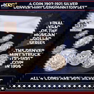 4 Coin 1907-1921 Silver Denver Mint Denomination Set: 4 Coin 1907-1921 Silver Denver Mint Denomination Set. Now own four 90% silver coins issued by the Denver Mint during its early days! With this historic set, you'll enjoy a Barber dime, quarter and hal