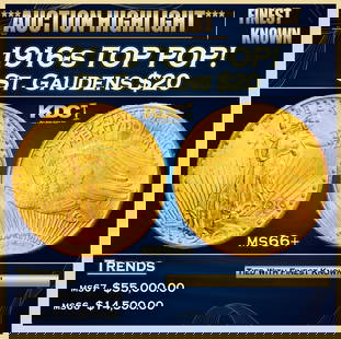1916-s Gold St. Gaudens Double Eagle TOP POP! $20 ms66+ SEGS: 1916-s TOP POP! Gold St. Gaudens Double Eagle $20 ms66+ SEGS.