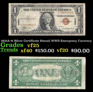 1935A $1 Silver Certificate Hawaii WWII Emergency Currency Grades vf+: 1935A $1 Silver Certificate Hawaii WWII Emergency Currency Grades vf+. FR-2300 Signatures of Julian & Morgenthau WWII Emergency Currency. It was the darkest days of World War II, just after Pearl Harb