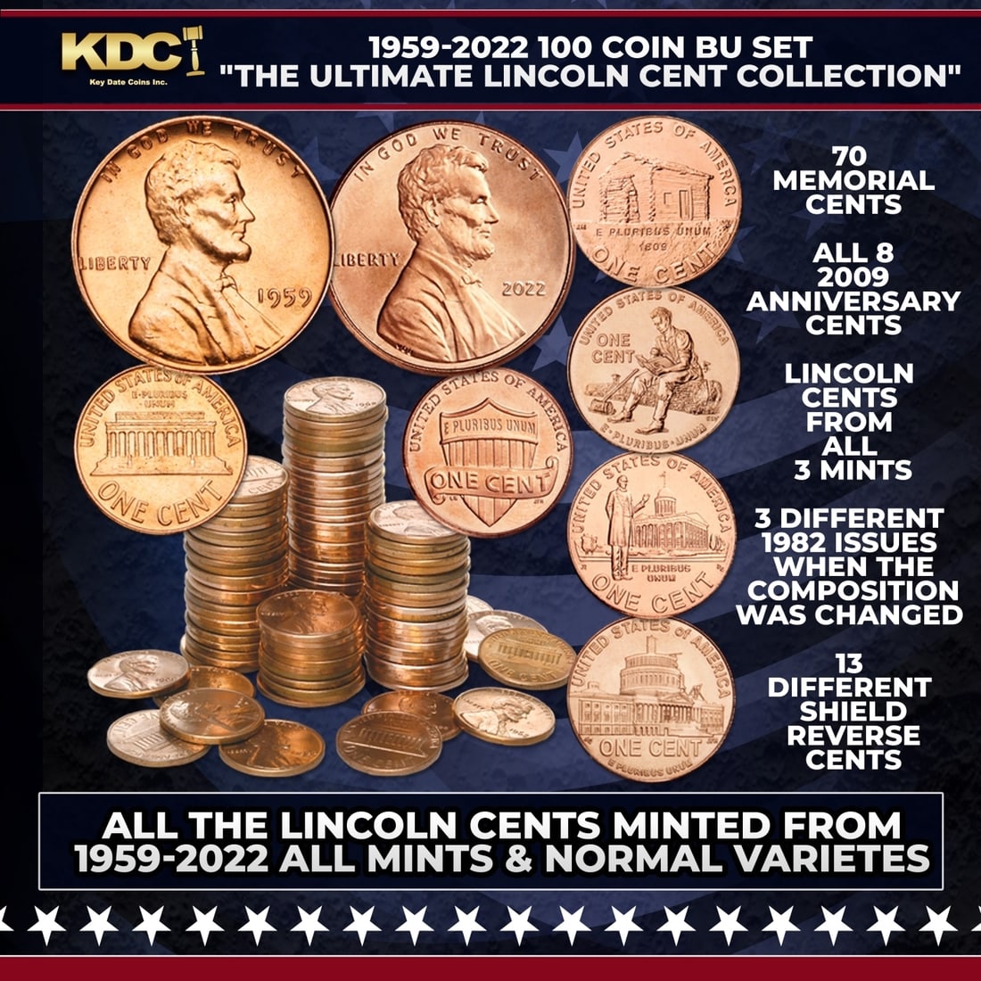 1959-2022 "The ULTIMATE LINCOLN CENT COLLECTION" 100 Coin BU Set (1 of 1)