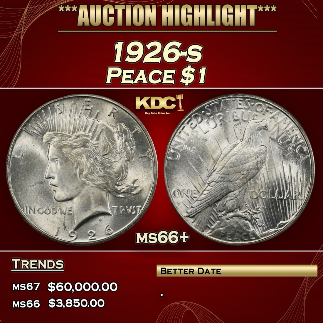 1926-s Peace Dollar $1 ms66+ SEGS (1 of 3)