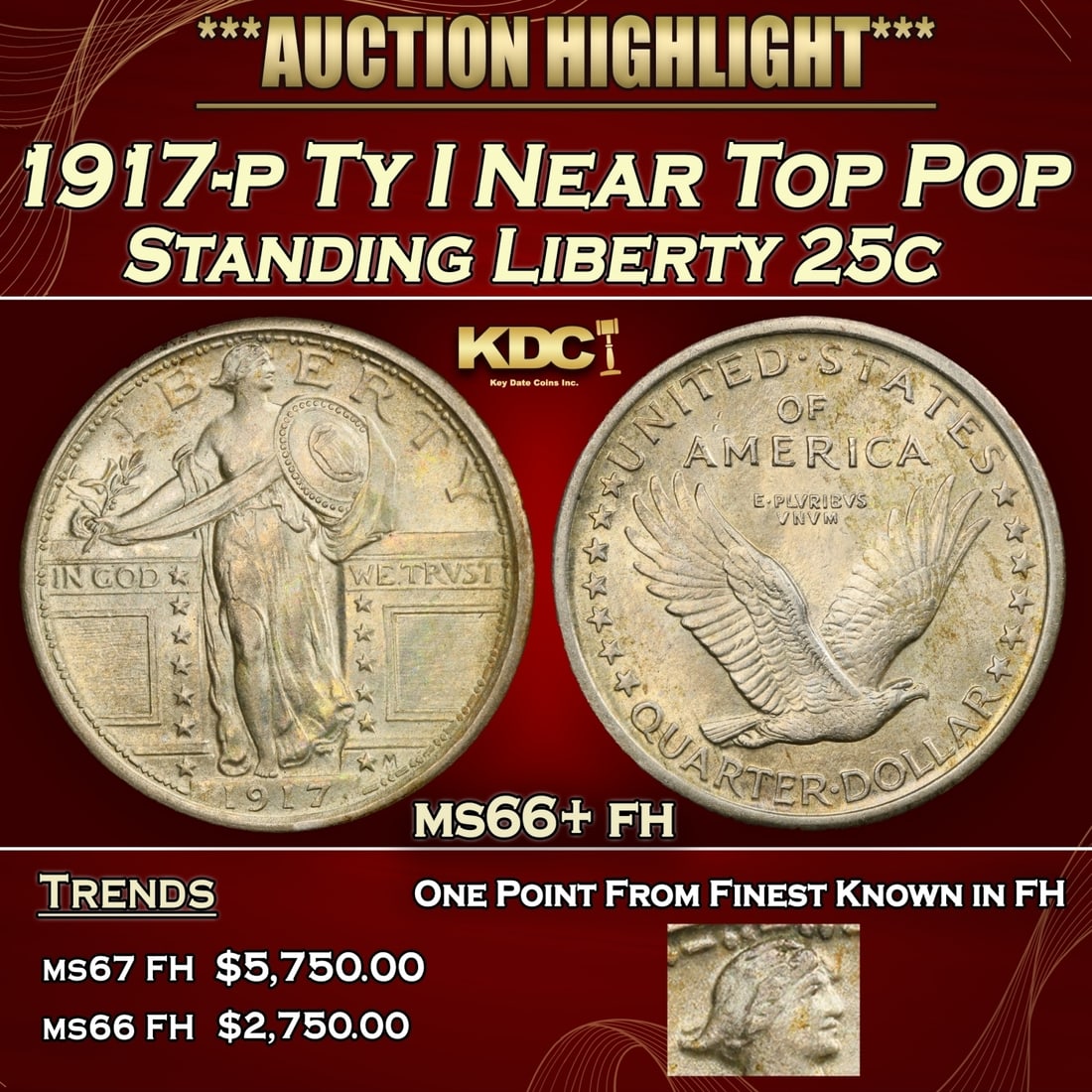 1917-p Ty I Standing Liberty Quarter Near Top Pop 25c ms66+ fh SEGS (1 of 4)