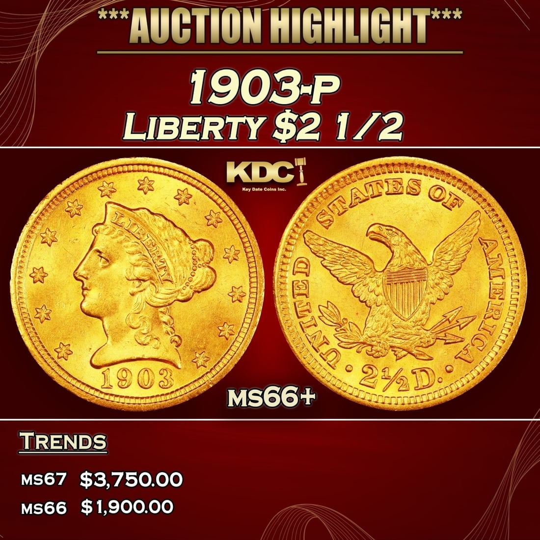 1903-p Gold Liberty Quarter Eagle $2 1/2 ms66+ SEGS (1 of 3)