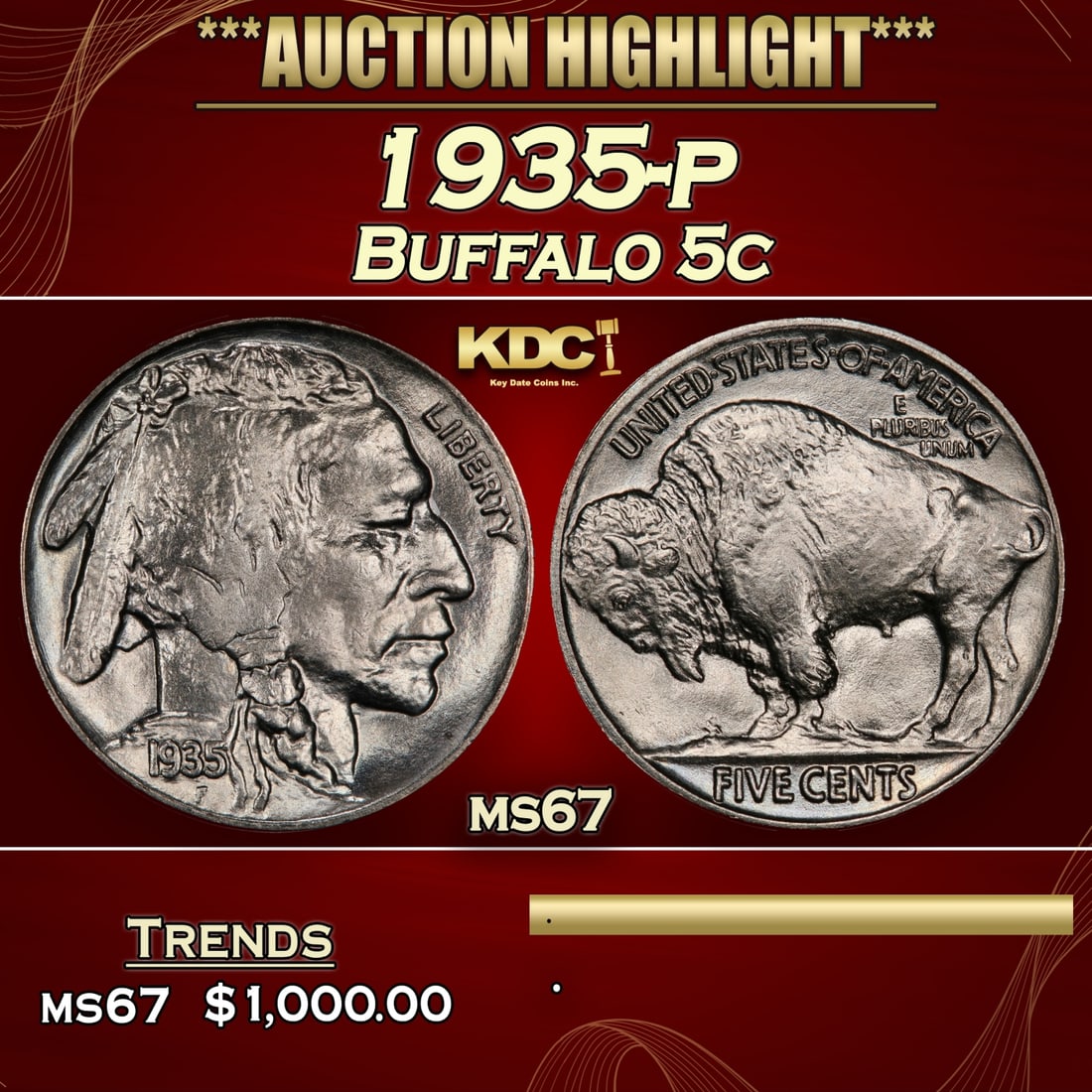 1935-p Buffalo Nickel 5c ms67 SEGS (1 of 3)