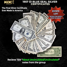 10x 1957 $1 Blue Seal Silver Certificates Grades AU/CU