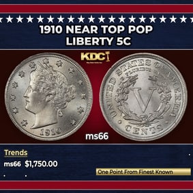 1910 Liberty Nickel Near Top Pop 5c ms66 SEGS