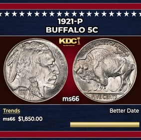 1921-p Buffalo Nickel 5c ms66 SEGS