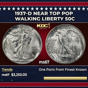 1937-d Walking Liberty Half Dollar Near Top Pop 50c ms67 SEGS
