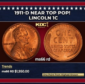 1911-d Lincoln Cent Near Top Pop! 1c ms66 rd SEGS