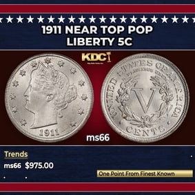 1911 Liberty Nickel Near Top Pop 5c ms66 SEGS