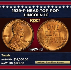 1939-p Lincoln Cent Near Top Pop 1c ms67+ rd SEGS