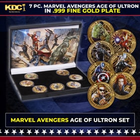 7 Coin Marvel AVENGERS Age Of Ultron 24k Gold Plated Round Collection