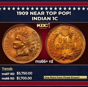 1909 Indian Cent Near Top Pop! 1c ms66+ rd SEGS