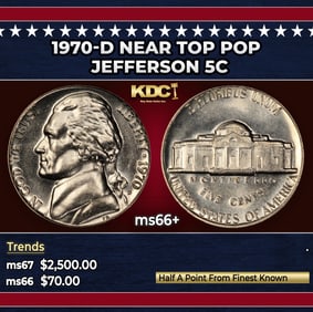 1970-d Jefferson Nickel Near Top Pop 5c ms66+ SEGS