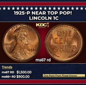 1925-p Lincoln Cent Near Top Pop! 1c ms67 rd SEGS