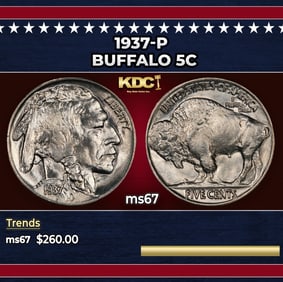 1937-p Buffalo Nickel 5c ms67 SEGS