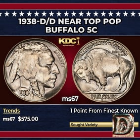 1938-d/d Buffalo Nickel Near Top Pop 5c ms67 SEGS