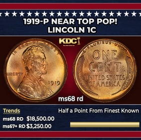 1919-p Lincoln Cent Near Top Pop! 1c ms68 rd SEGS