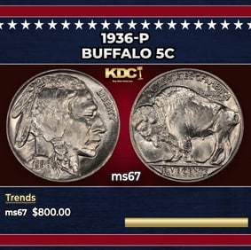1936-p Buffalo Nickel 5c ms67 SEGS