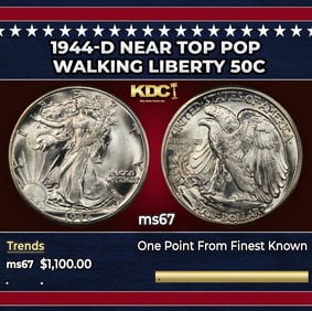 1944-d Walking Liberty Half Dollar Near Top Pop 50c ms67 SEGS