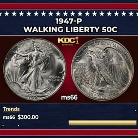 1947-p Walking Liberty Half Dollar 50c Grades ms66