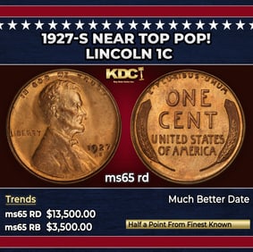 1927-s Lincoln Cent Near Top Pop! 1c ms65 rd SEGS
