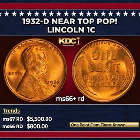 1932-d Lincoln Cent Near Top Pop! 1c ms66+ rd SEGS