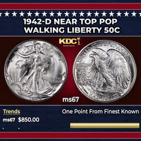 1942-d Walking Liberty Half Dollar Near Top Pop 50c ms67 SEGS