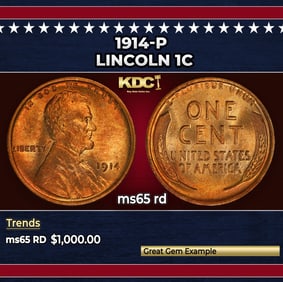 1914-p Lincoln Cent 1c ms65 rd SEGS