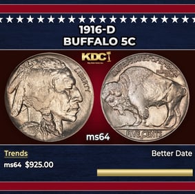 1916-d Buffalo Nickel 5c Grades ms64