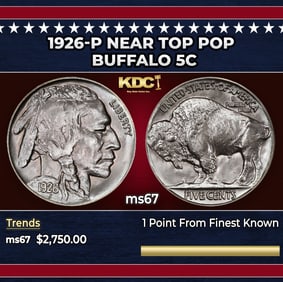 1926-p Buffalo Nickel Near Top Pop 5c ms67 SEGS