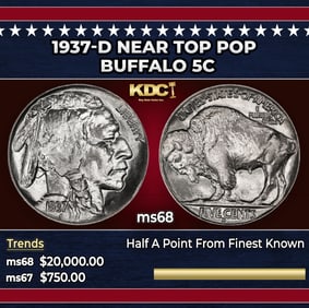 1937-d Buffalo Nickel Near Top Pop 5c ms68 SEGS